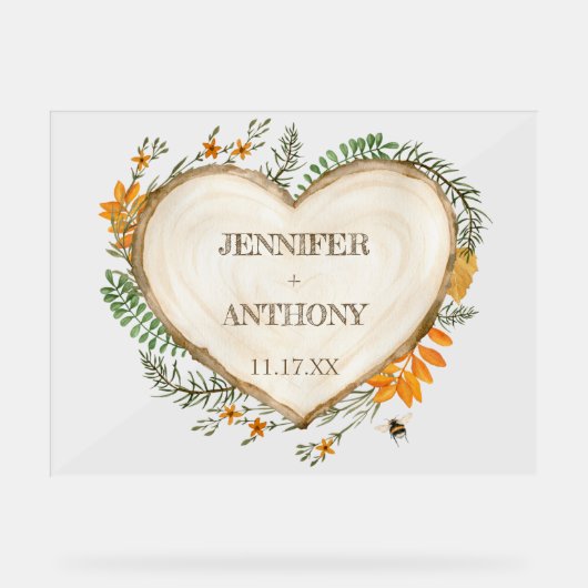 コージーウッドランドコテージコアウッドハート結婚ズ アクリルサイン (正面)