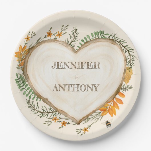 コージーウッドランドコテージコアウッドハート結婚ズ ペーパープレート (正面)