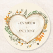 コージーウッドランドコテージコアウッドハート結婚ズ ラウンドペーパーコースター (正面)