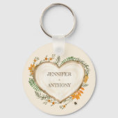 コージーウッドランドコテージコーウッドパーソナライズされたハート キーホルダー (正面)