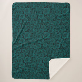 コージーエメラルドグリーンバラプリントシェルパブランケット シェルパブランケット