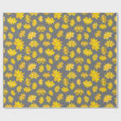 コージーオータムイエローフローラグレーシームレス誕生日 ラッピングペーパー (フラット)