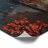 コージーオータムナイトコテージウォーターカラー秋アート ポスター (角)