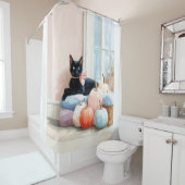 コージーオータムパステルパンプキンズブラックキャット シャワーカーテン (インサイチュ)