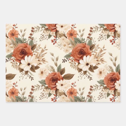 コージーオータムフローラプリントデジタルアート ラッピングペーパーシート (正面2)