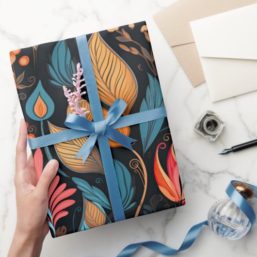 コージーオータムフローラプリントデジタルフォークアート ラッピングペーパー (ギフト)