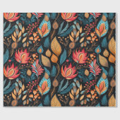 コージーオータムフローラプリントデジタルフォークアート ラッピングペーパー (フラット)