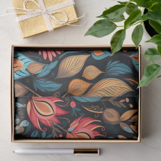 コージーオータムフローラプリントデジタルフォークアート 薄葉紙 (ギフト)