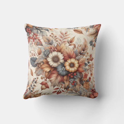 コージーオータムボタニカル花模様 クッション (裏面)