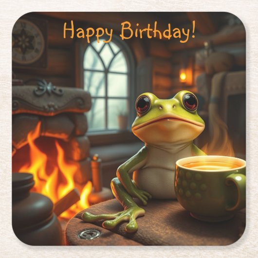 コージーカエル スクエアペーパーコースター (正面)