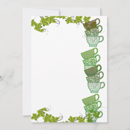 コージーカップパグリーンティーカップアフタヌーンティーパーティー 招待状 (裏面)