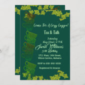 コージーカップパグリーンティーカップアフタヌーンティー50誕生日 招待状 (正面/裏面)