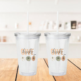 コージーカラフルパステル与えと感謝していパンプキン アクリルタンブラー