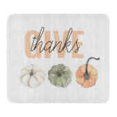 コージーカラフルパステル与えと感謝していパンプキン カッティングボード (正面)