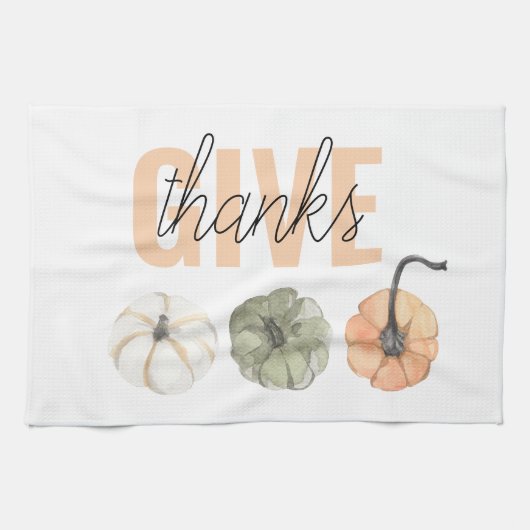 コージーカラフルパステル与えと感謝していパンプキン キッチンタオル (横)