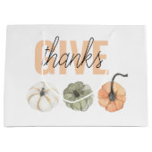 コージーカラフルパステル与えと感謝していパンプキン ラージペーパーバッグ (正面)