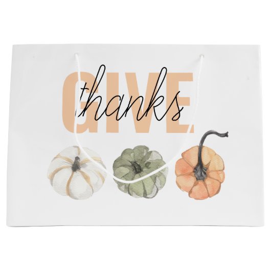 コージーカラフルパステル与えと感謝していパンプキン ラージペーパーバッグ (正面)