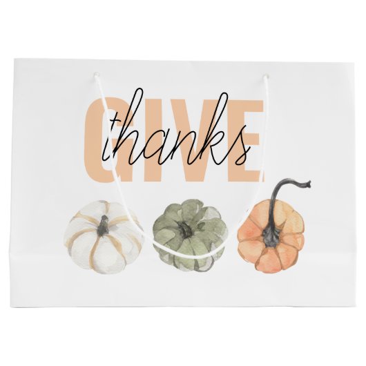 コージーカラフルパステル与えと感謝していパンプキン ラージペーパーバッグ (裏面)