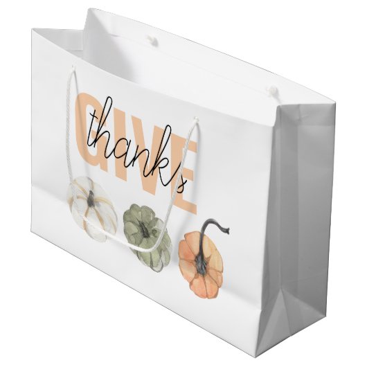 コージーカラフルパステル与えと感謝していパンプキン ラージペーパーバッグ (正面アングル)