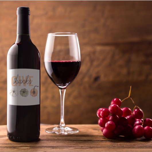 コージーカラフルパステル与えと感謝していパンプキン ワインラベル