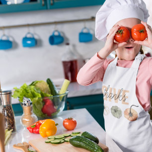 コージーカラフルパステル与えと感謝していパンプキン 子供用エプロン