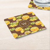 コージーカラフル秋の水の色パターンモノグラム スクエアペーパーコースター (アングル)