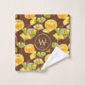 コージーカラフル秋の水の色パターンモノグラム バスタオルセット (ウォッシュタオル)