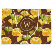 コージーカラフル秋の水の色パターンモノグラム ラージペーパーバッグ (裏面)