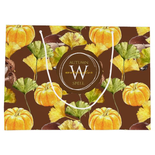 コージーカラフル秋の水の色パターンモノグラム ラージペーパーバッグ (裏面)