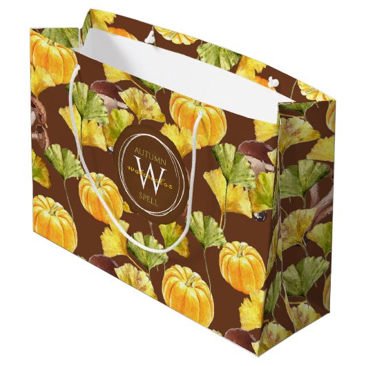 コージーカラフル秋の水の色パターンモノグラム ラージペーパーバッグ (裏面アングル)