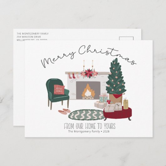 コージーカントリーホームクリスマスツリー |メリークリスマス ポストカード (正面/裏面)