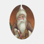 コージーカントリーレトロサンタクロース素朴ブラウン メタルオーナメント (正面左)