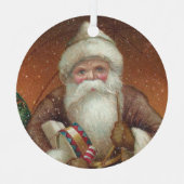 コージーカントリーレトロサンタクロース素朴ブラウン メタルオーナメント (正面)