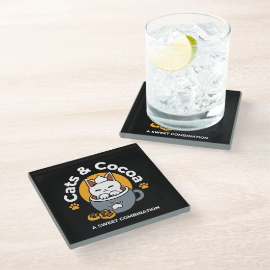 コージーキャットとポークッキーを使用したホリデーマグデザイン ガラスコースター (アングル)