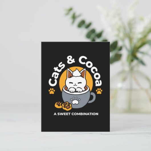 コージーキャットとポークッキーを使用したホリデーマグデザイン ポストカード (スタンド正面)