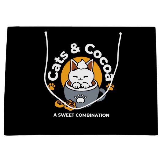 コージーキャットとポークッキーを使用したホリデーマグデザイン ラージペーパーバッグ (正面)