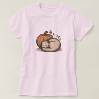 コージーキャットアンドパンプキンオータムデザイン Tシャツ