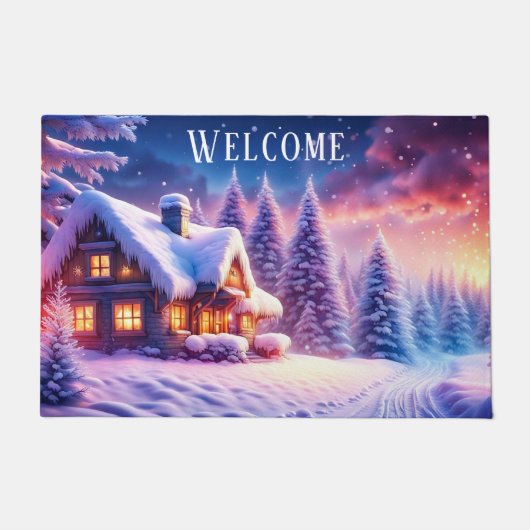 コージーキャビンアットウィンターワンダーランドウェルカムマット ドアマット (正面)