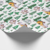 コージーキャビンインパインフォレストウォーターカラーパターン ラッピングペーパー (角)