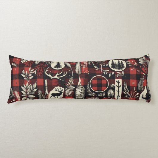 コージーキャビン心地よい – レッド&ブラックバッファロープレイド ボディピロー (正面)