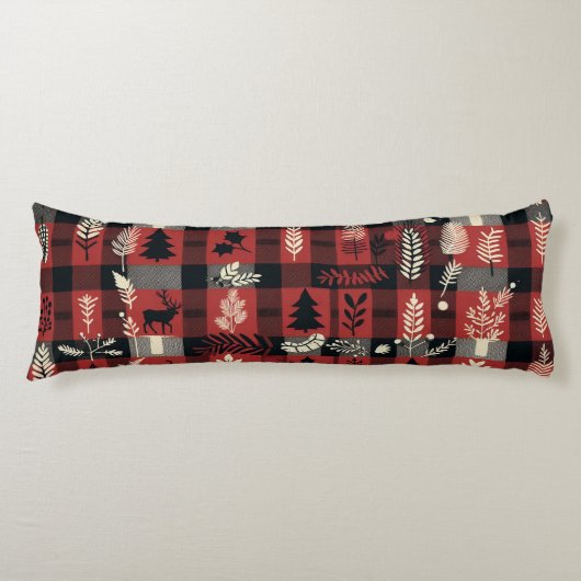 コージーキャビン心地よい – レッド&ブラックバッファロープレイド ボディピロー (正面)