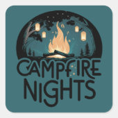 コージーキャンプファイアナイトアウトドア素朴ドアドベンチャー スクエアシール (正面)