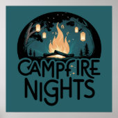 コージーキャンプファイアナイトアウトドア素朴ドアドベンチャー ポスター (正面)