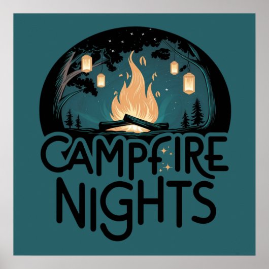 コージーキャンプファイアナイトアウトドア素朴ドアドベンチャー ポスター (正面)