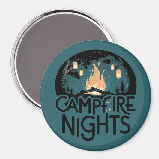 コージーキャンプファイアナイトアウトドア素朴ドアドベンチャー マグネット (正面/裏面)