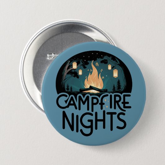 コージーキャンプファイアナイトアウトドア素朴ドアドベンチャー 缶バッジ (正面&裏面)