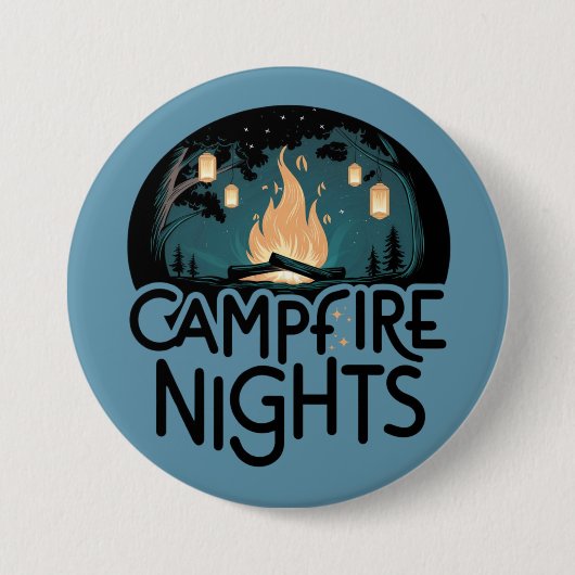 コージーキャンプファイアナイトアウトドア素朴ドアドベンチャー 缶バッジ (正面)