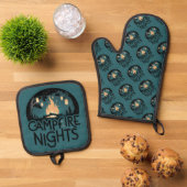 コージーキャンプファイアナイトアウトドア素朴ドアドベンチャー 鍋つかみ&鍋敷きセット (トップダウン)