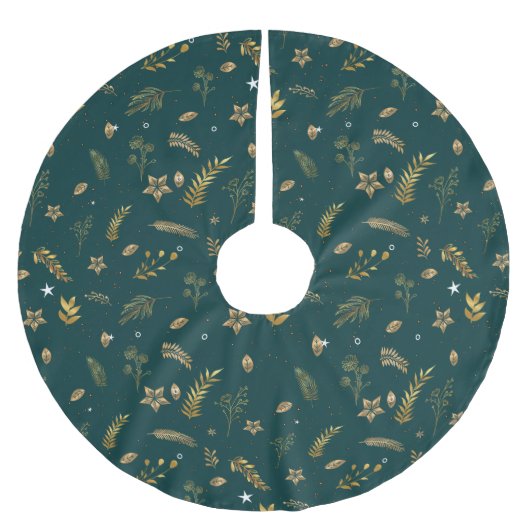 コージークラシック金ゴールドアーチクリスマスパターングリーン ブラッシュドポリエステルツリースカート (正面)