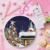 コージークリスマスキャビンホリデーシーンクリスマスデザイン ペーパープレート (パーティー)